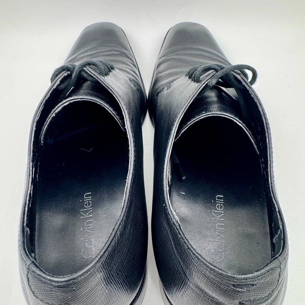 Calvin Klein Fulton Mens Black Textured Leather Derby Dress Shoes Size 8.5 M